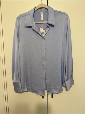 Mango Pale Blue Collared Button-Up Blouse